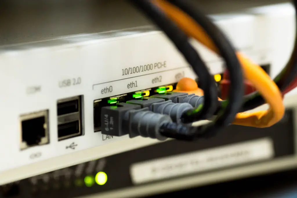 Network cables patched into a commercial switch