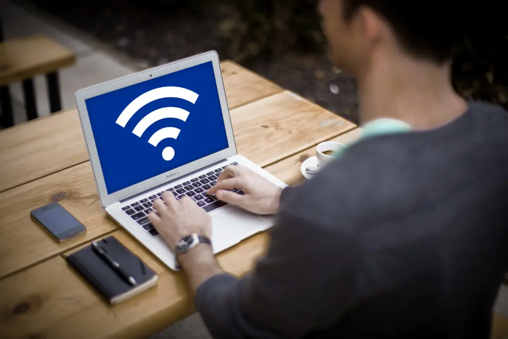 Laptop connected to WiFi on a desk