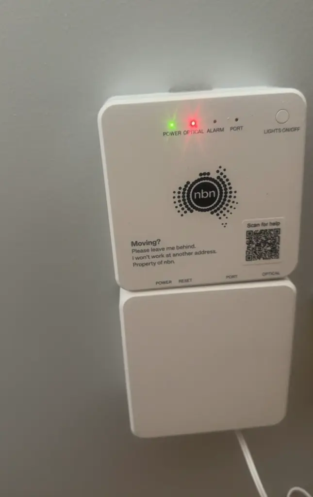 NBN connection box showing a red fault light