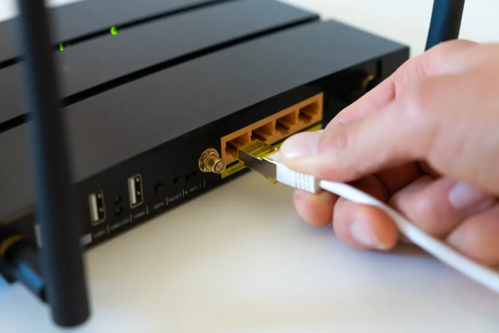 Ethernet cable plugged into a modem